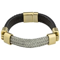 Bild von Lederarmband Kalbleder/Edelstahl PVD gelb 21cm