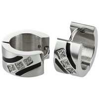 Bild von Creolen Edelstahl, gef. Steine, Beschichtung Epoxy schwarz 