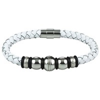 Bild von Armband Edelstahl / Leder weiss 19cm