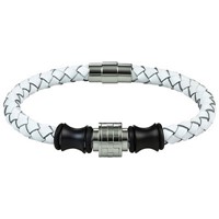 Bild von Armband Edelstahl / Leder weiss 19cm