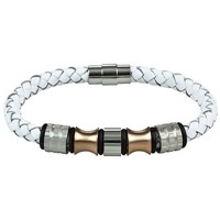 Bild von Armband Edelstahl / Leder weiss 19cm