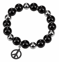 Bild von Onyx Stretch Armband mit Peace Zeichen