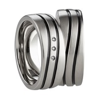 Bild von Ring Edelstahl PVD Schwarz bicolour mit gefassten Zirkonia Gr. 50-62