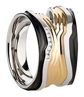 Bild von Ring Edelstahl PVD Gold und Schwarz tricolour Gr. 54-70