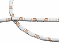 Bild von Edelstahl Collier 45cm / Armband 21cm gefasste Steine bicolour PVD rosé