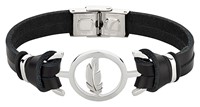 Bild von Armband Edelstahl Feder / Leder schwarz 19cm