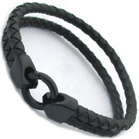 Bild von Lederschmuckband PVD schwarz 21cm