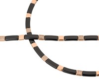 Bild von Edelstahl Collier rosé mit Keramik schwarz mit Zirkonia 47cm / Armband 21cm