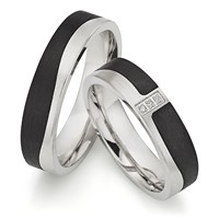 Bild von Ring 925/- rhod. Silber-Carbon gefasste Diamanten 0,010 CT pro Stein W/Si / Damenring Gr. 50-62