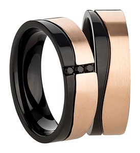 Bild von Partnerringe Edelstahl PVD Rosé und Schwarz 6,0mm 