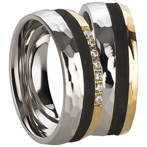 Bild von Partnerringe Edelstahl PVD Gold und Schwarz tricolour 7mm 