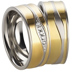 Bild von Partnerringe Edelstahl PVD Gold bicolour 8mm 