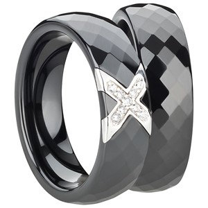 Bild von Ring Ceramic schwarz mit 925/- Inlay rhod. 