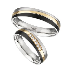 Bild von Partnerringe Edelstahl PVD Gold und Schwarz tricolour 5mm