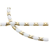 Bild von Edelstahl Collier 46cm / Armband 20cm Ceramic weiss matt bicolour PVD gold  