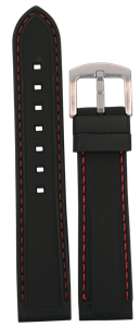 Bild von Silikon Band schwarz mit Naht rot 20-22mm